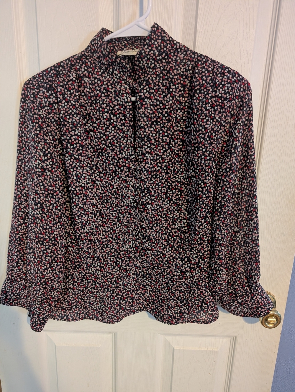 VINTAGE Womens Black Floral Button-Front Blouse